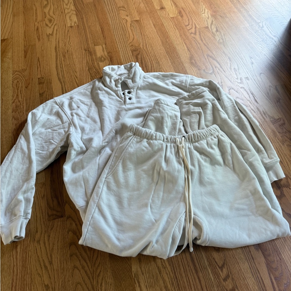 Elwood - Quarter Button Up Sweatshirt & Straight Leg Sweatpants - Matching Set